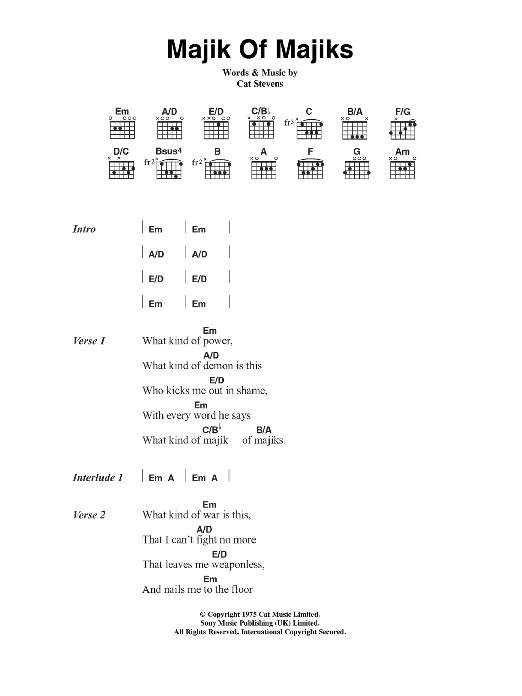 Cat Stevens Majik Of Majiks sheet music notes and chords arranged for Guitar Chords/Lyrics