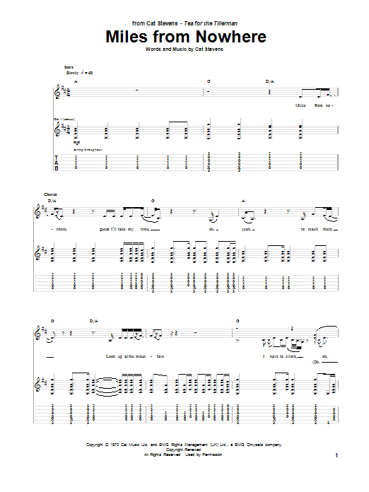 Cat Stevens Miles From Nowhere sheet music notes and chords arranged for Guitar Tab