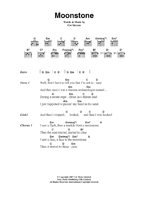 Cat Stevens Moonstone sheet music notes and chords arranged for Guitar Chords/Lyrics