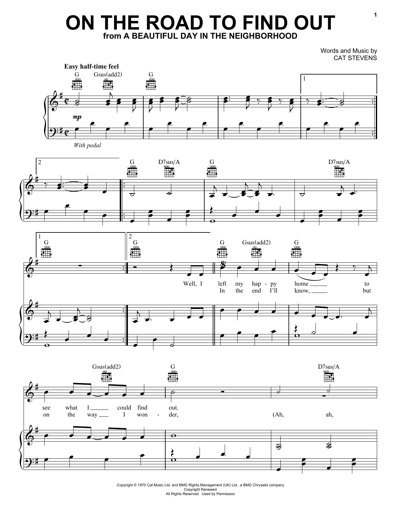 Cat Stevens On The Road To Find Out (from A Beautiful Day in the Neighborhood) sheet music notes and chords arranged for Piano, Vocal & Guitar Chords (Right-Hand Melody)
