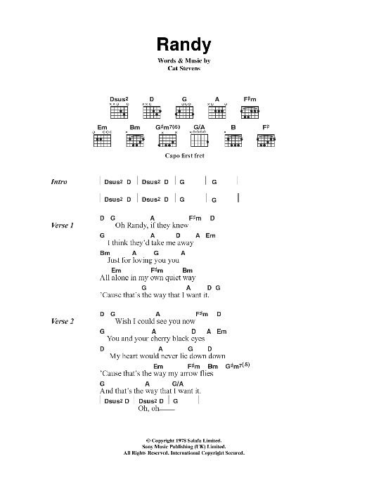 Cat Stevens Randy sheet music notes and chords arranged for Guitar Chords/Lyrics