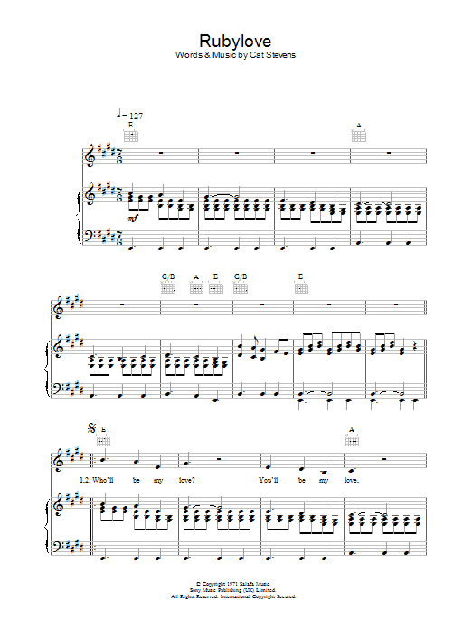 Cat Stevens Rubylove sheet music notes and chords arranged for Piano, Vocal & Guitar Chords