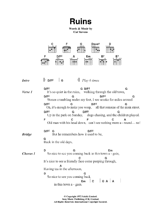 Cat Stevens Ruins sheet music notes and chords arranged for Guitar Chords/Lyrics