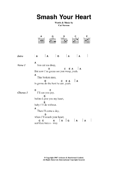 Cat Stevens Smash Your Heart sheet music notes and chords arranged for Guitar Chords/Lyrics
