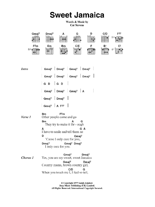 Cat Stevens Sweet Jamaica sheet music notes and chords arranged for Guitar Chords/Lyrics