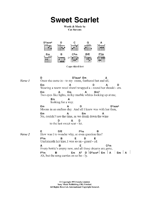 Cat Stevens Sweet Scarlet sheet music notes and chords arranged for Guitar Chords/Lyrics