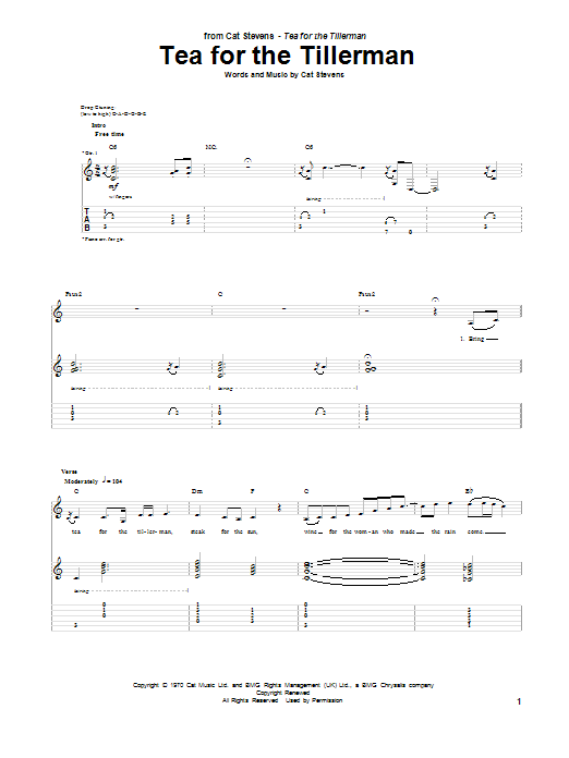 Cat Stevens Tea For The Tillerman sheet music notes and chords arranged for Guitar Tab