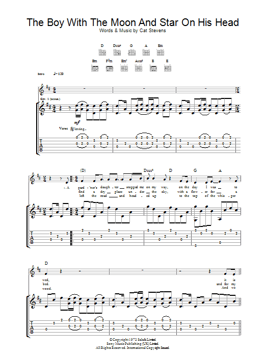 Cat Stevens The Boy With The Moon And Star On His Head sheet music notes and chords arranged for Guitar Tab