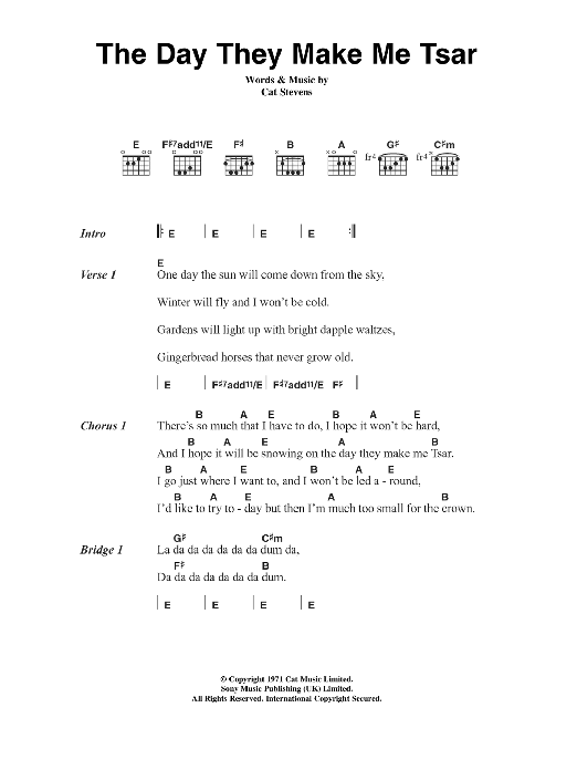 Cat Stevens The Day They Make Me Tsar sheet music notes and chords arranged for Guitar Chords/Lyrics