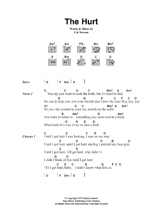 Cat Stevens The Hurt sheet music notes and chords arranged for Guitar Chords/Lyrics