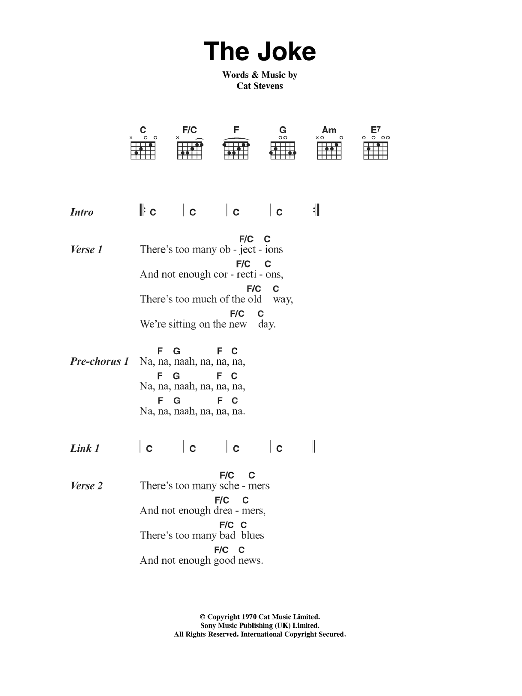 Cat Stevens The Joke sheet music notes and chords arranged for Guitar Chords/Lyrics
