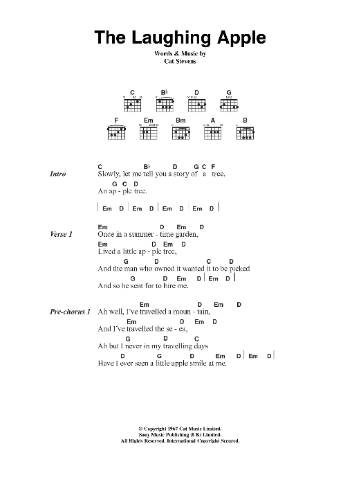 Cat Stevens The Laughing Apple sheet music notes and chords arranged for Guitar Chords/Lyrics