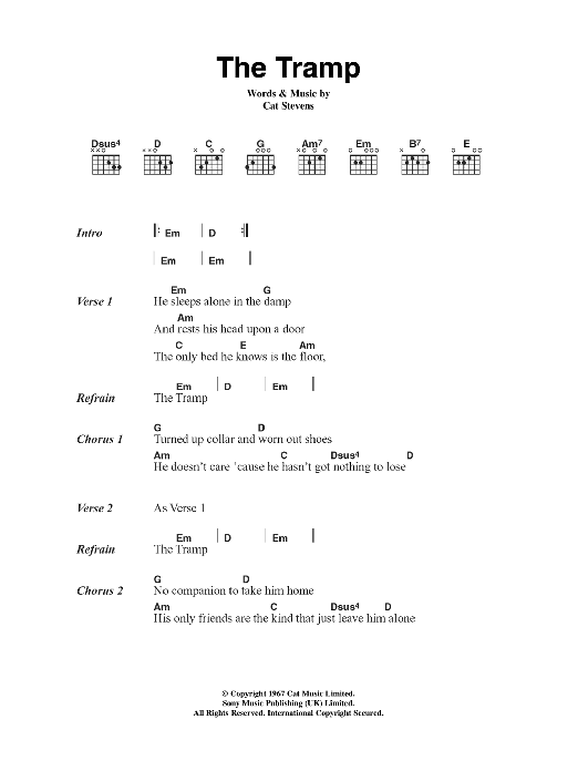 Cat Stevens The Tramp sheet music notes and chords arranged for Guitar Chords/Lyrics