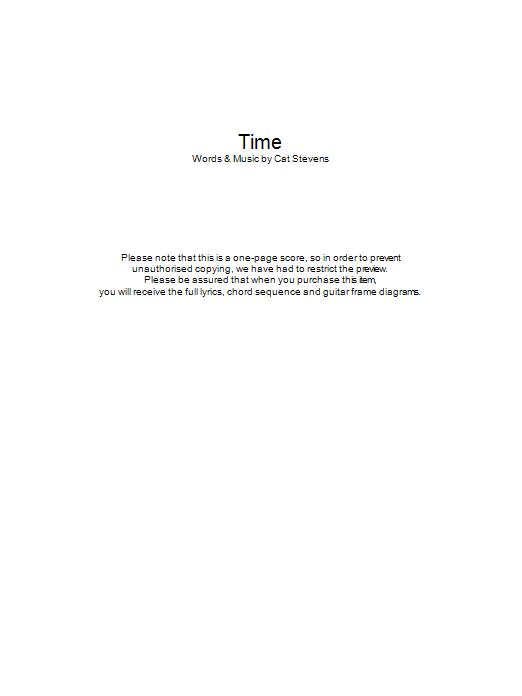 Cat Stevens Time sheet music notes and chords arranged for Guitar Chords/Lyrics