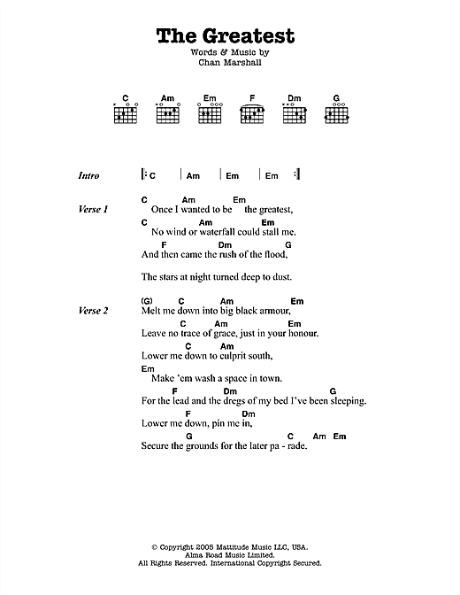 Cat Power The Greatest sheet music notes and chords arranged for Guitar Chords/Lyrics