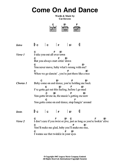 Cat Stevens Come On And Dance sheet music notes and chords arranged for Guitar Chords/Lyrics
