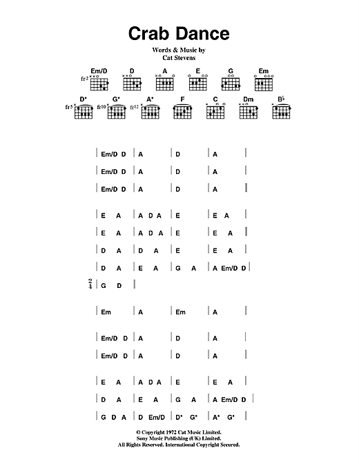 Cat Stevens Crab Dance sheet music notes and chords arranged for Guitar Chords/Lyrics