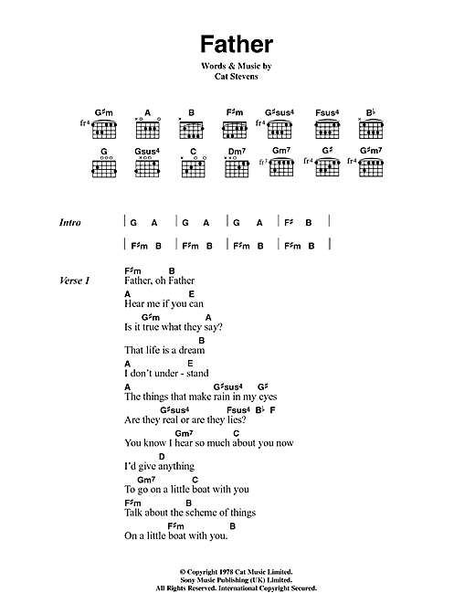 Cat Stevens Father sheet music notes and chords arranged for Guitar Chords/Lyrics
