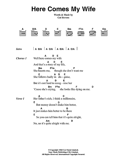 Cat Stevens Here Comes My Wife sheet music notes and chords arranged for Guitar Chords/Lyrics