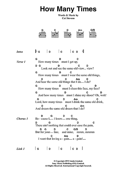 Cat Stevens How Many Times sheet music notes and chords arranged for Guitar Chords/Lyrics