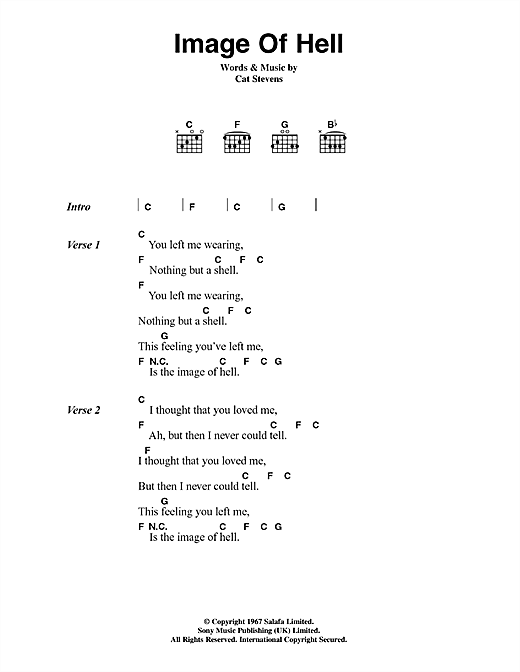 Cat Stevens Image Of Hell sheet music notes and chords arranged for Guitar Chords/Lyrics