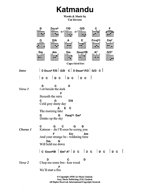 Cat Stevens Katmandu sheet music notes and chords arranged for Guitar Chords/Lyrics