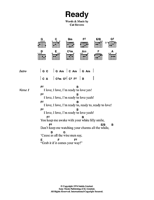 Cat Stevens Ready sheet music notes and chords arranged for Guitar Chords/Lyrics