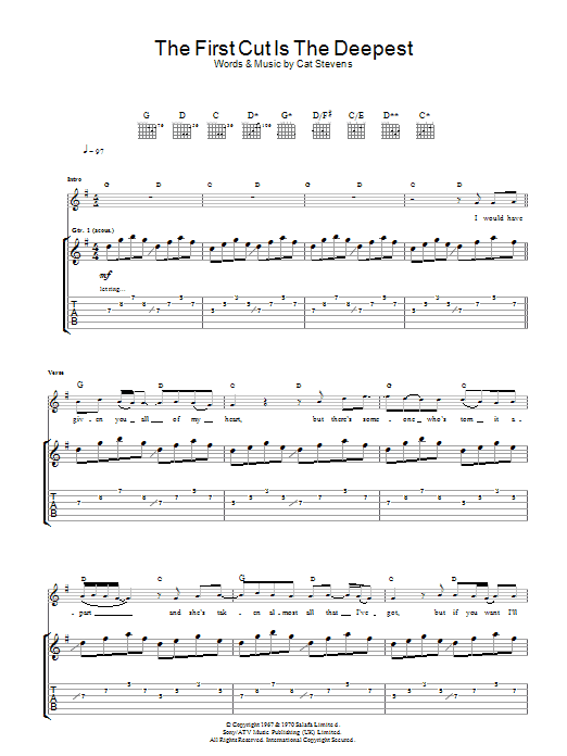 Cat Stevens The First Cut Is The Deepest sheet music notes and chords. Download Printable PDF.
