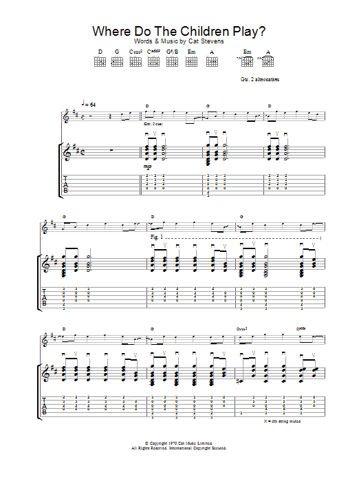 Cat Stevens Where Do The Children Play? sheet music notes and chords. Download Printable PDF.