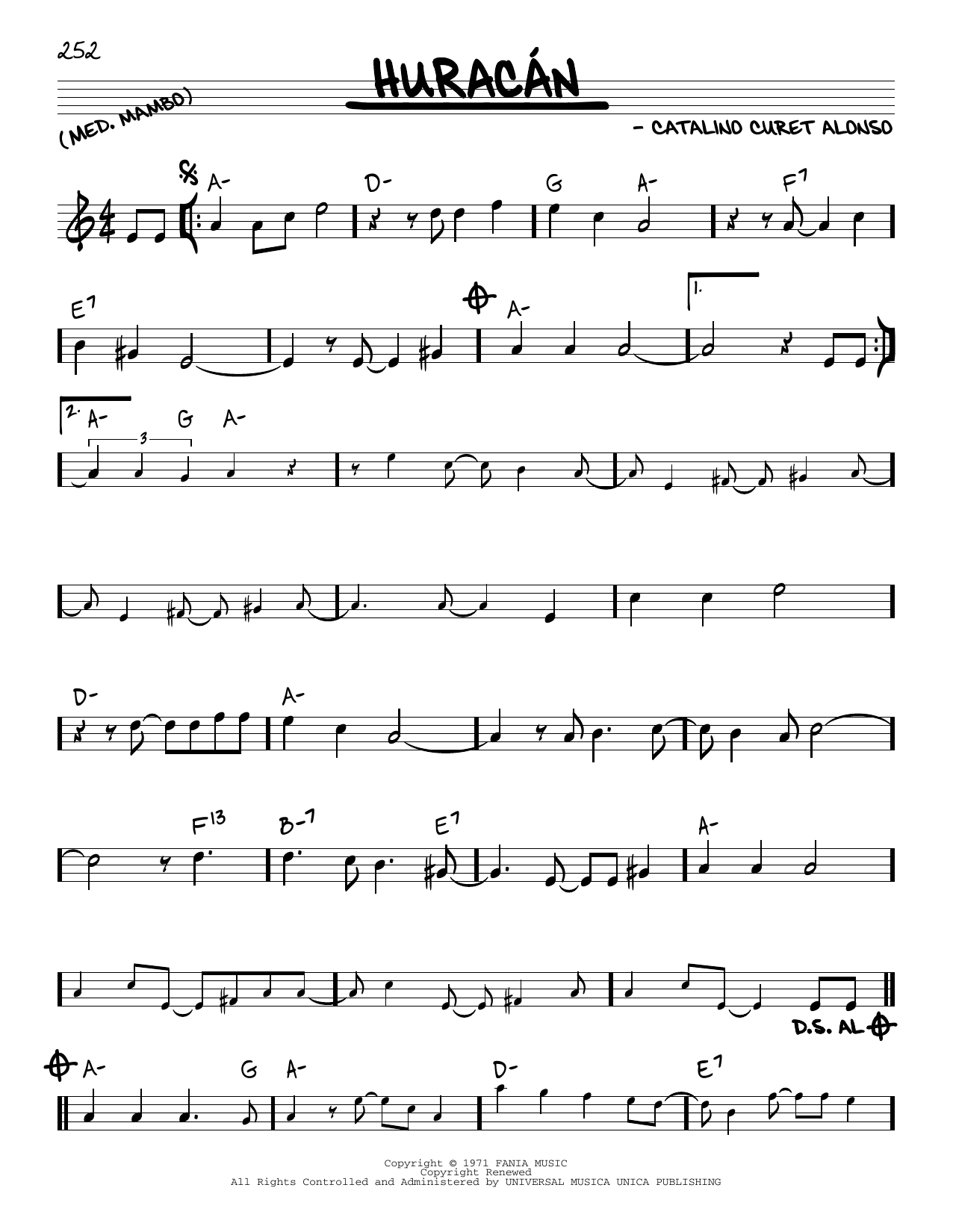 Catalino Curet Alonso Huracan sheet music notes and chords arranged for Real Book – Melody & Chords