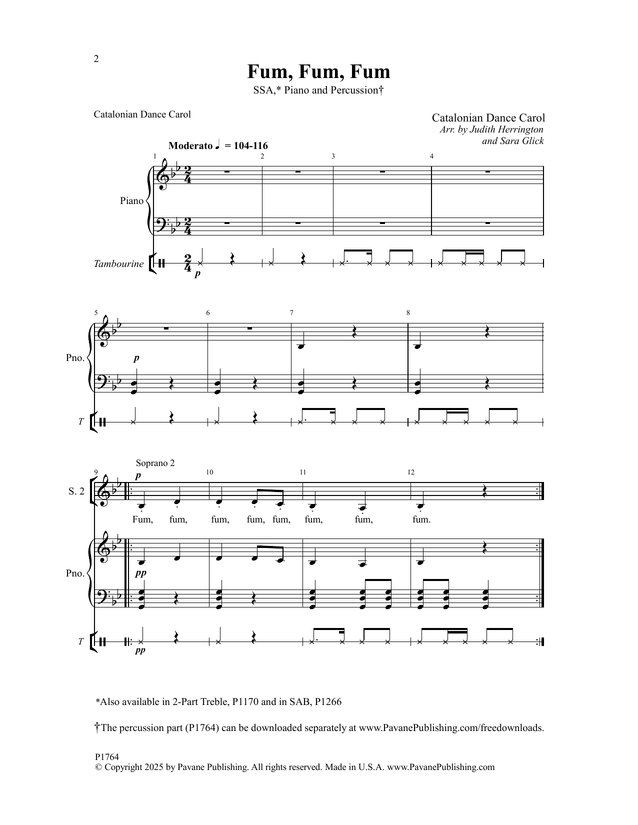 Catalonian Dance Carol Fum, Fum, Fum (arr. Judith Herrington and Sara Glick) sheet music notes and chords arranged for SSA Choir