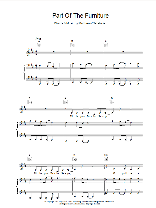 Catatonia Part Of The Furniture sheet music notes and chords arranged for Piano, Vocal & Guitar Chords