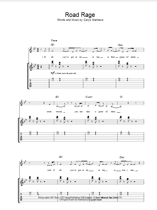 Catatonia Road Rage sheet music notes and chords arranged for Alto Sax Solo