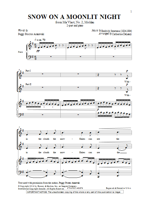 Catherine Delanoy Snow On A Moonlit Night sheet music notes and chords arranged for 2-Part Choir
