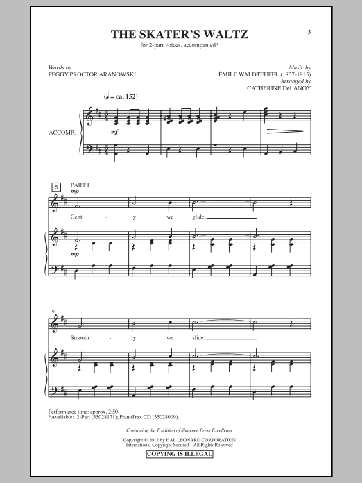 Catherine Delanoy The Skater's Waltz sheet music notes and chords arranged for 2-Part Choir
