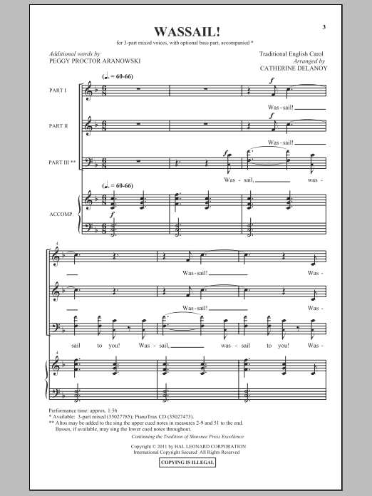 Catherine Delanoy Wassail! sheet music notes and chords arranged for 3-Part Mixed Choir