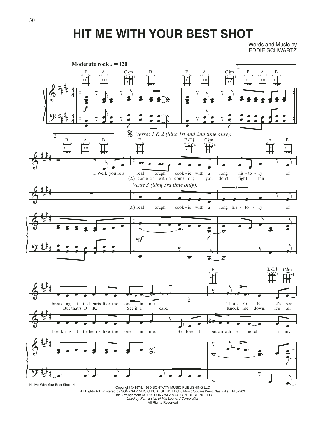 Catherine Zeta-Jones Hit Me With Your Best Shot (from Rock Of Ages) sheet music notes and chords arranged for Piano, Vocal & Guitar Chords (Right-Hand Melody)