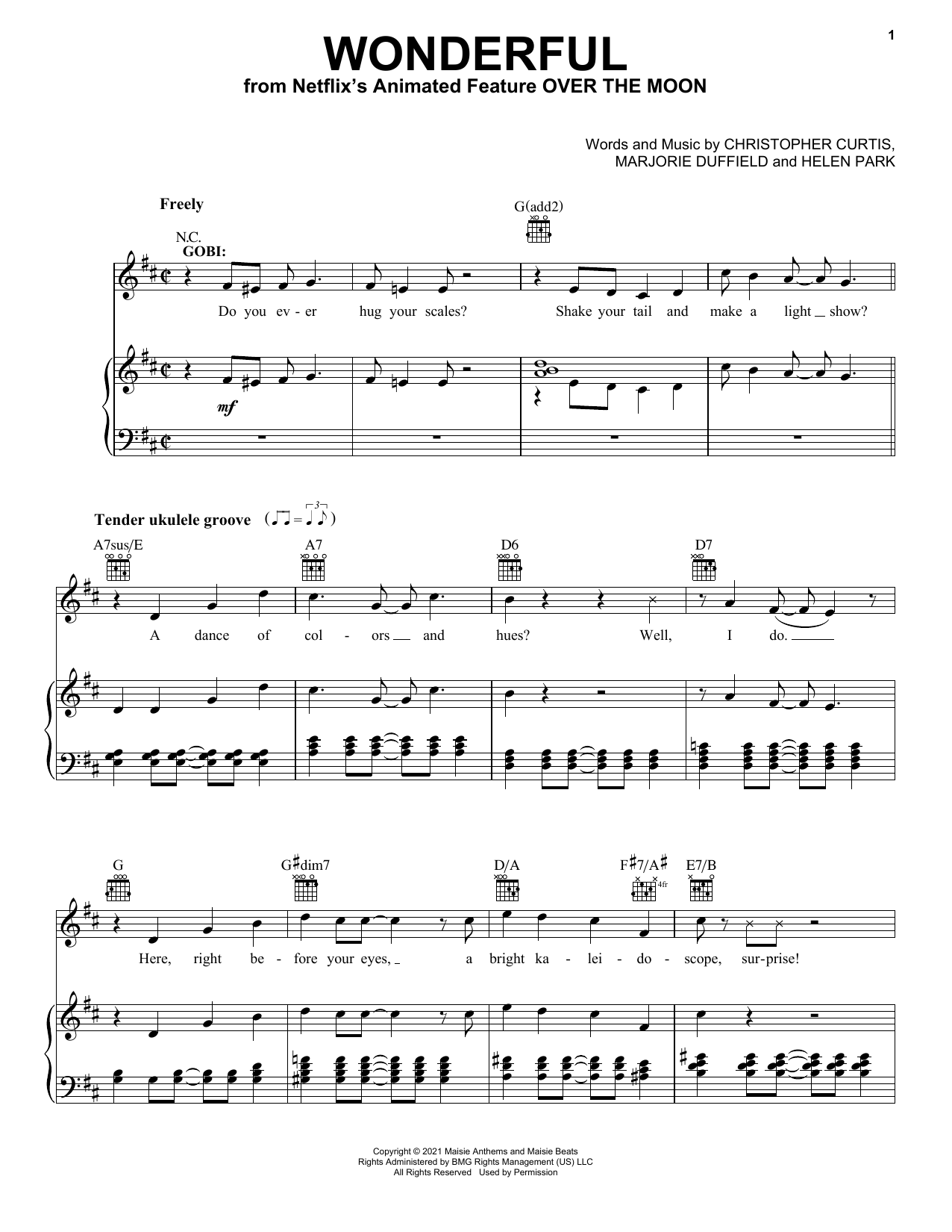 Cathy Ang and Ken Jeong Wonderful (from Over The Moon) sheet music notes and chords arranged for Piano, Vocal & Guitar Chords (Right-Hand Melody)