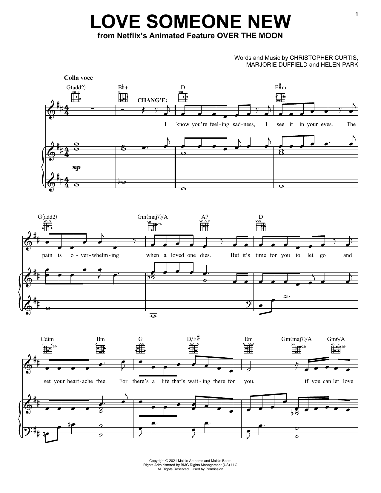 Cathy Ang and Phillipa Soo Love Someone New (from Over The Moon) sheet music notes and chords arranged for Piano, Vocal & Guitar Chords (Right-Hand Melody)