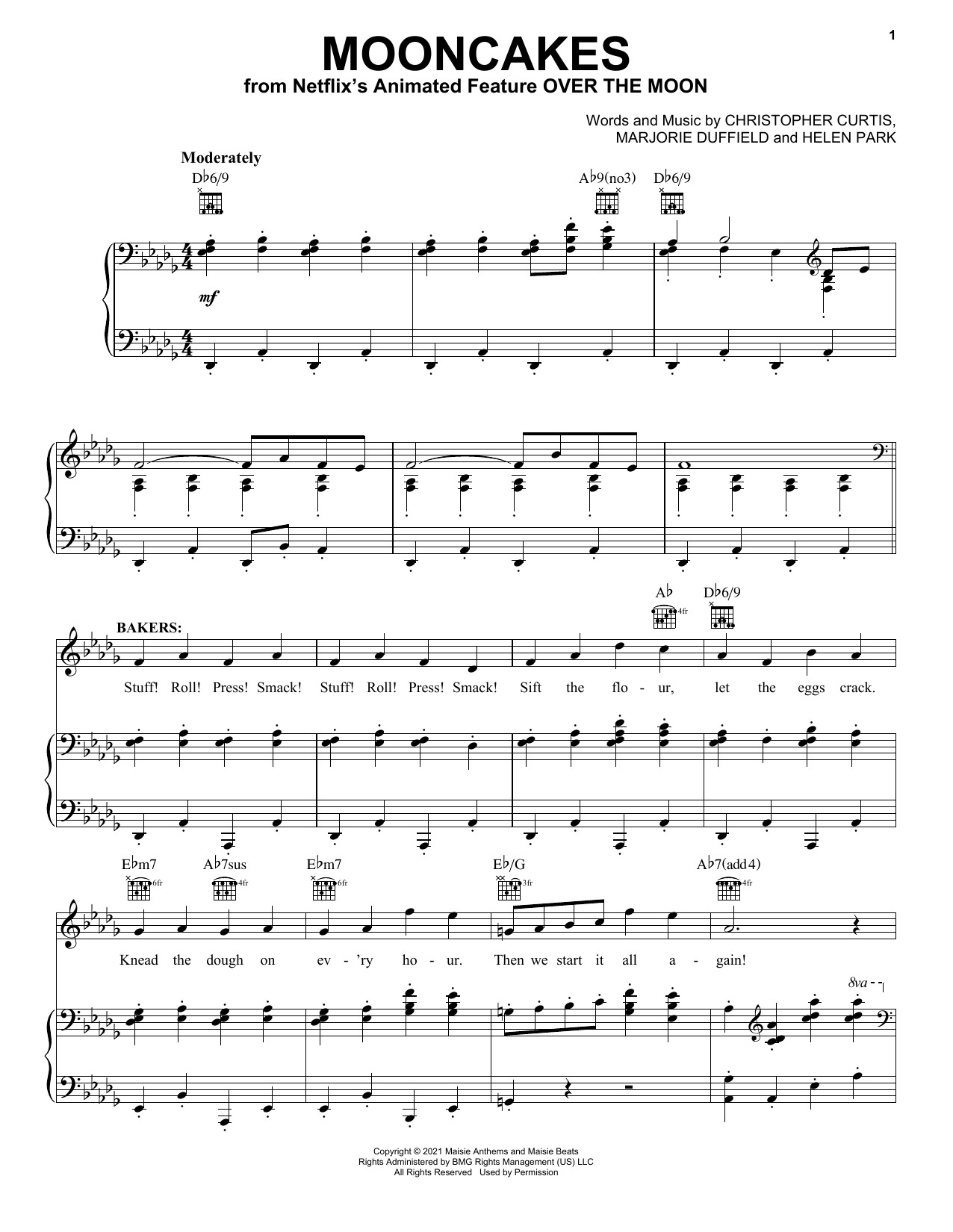 Cathy Ang, Ruthie Ann Miles and John Cho Mooncakes (from Over The Moon) sheet music notes and chords arranged for Piano, Vocal & Guitar Chords (Right-Hand Melody)