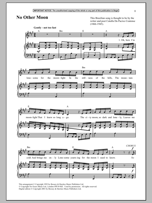 Catulla Da Pacixo Ceatense No Other Moon sheet music notes and chords arranged for Piano & Vocal