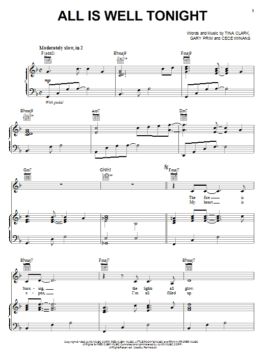 CeCe Winans All Is Well Tonight sheet music notes and chords arranged for Piano, Vocal & Guitar Chords (Right-Hand Melody)