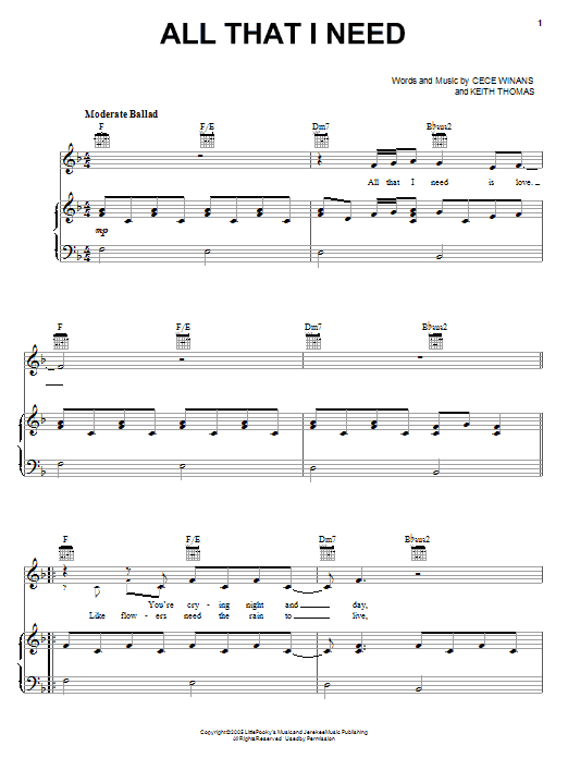 CeCe Winans All That I Need sheet music notes and chords arranged for Piano, Vocal & Guitar Chords (Right-Hand Melody)
