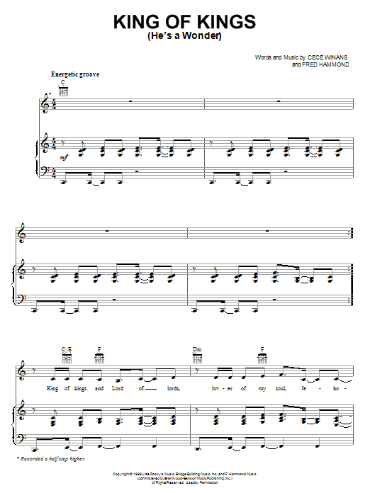 CeCe Winans King Of Kings (He's A Wonder) sheet music notes and chords arranged for Piano, Vocal & Guitar Chords (Right-Hand Melody)