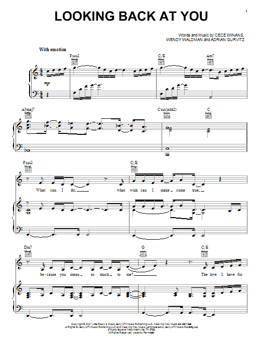 CeCe Winans Looking Back At You sheet music notes and chords arranged for Piano, Vocal & Guitar Chords (Right-Hand Melody)