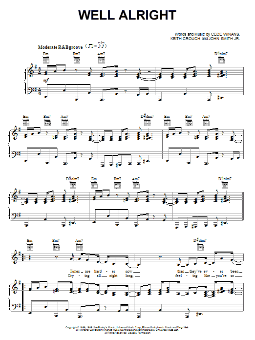 CeCe Winans Well Alright sheet music notes and chords arranged for Piano, Vocal & Guitar Chords (Right-Hand Melody)