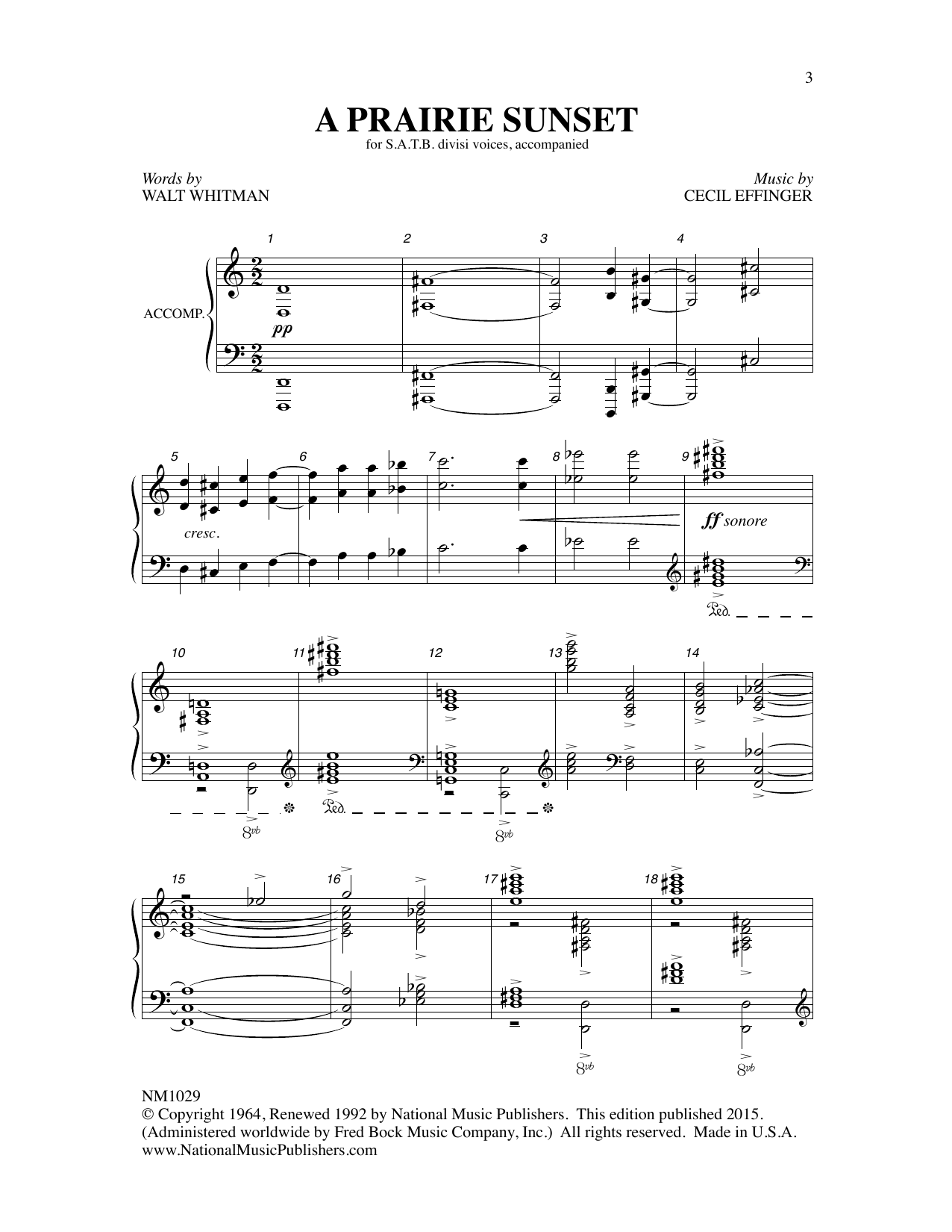 Cecil Effinger A Prairie Sunset sheet music notes and chords arranged for SATB Choir