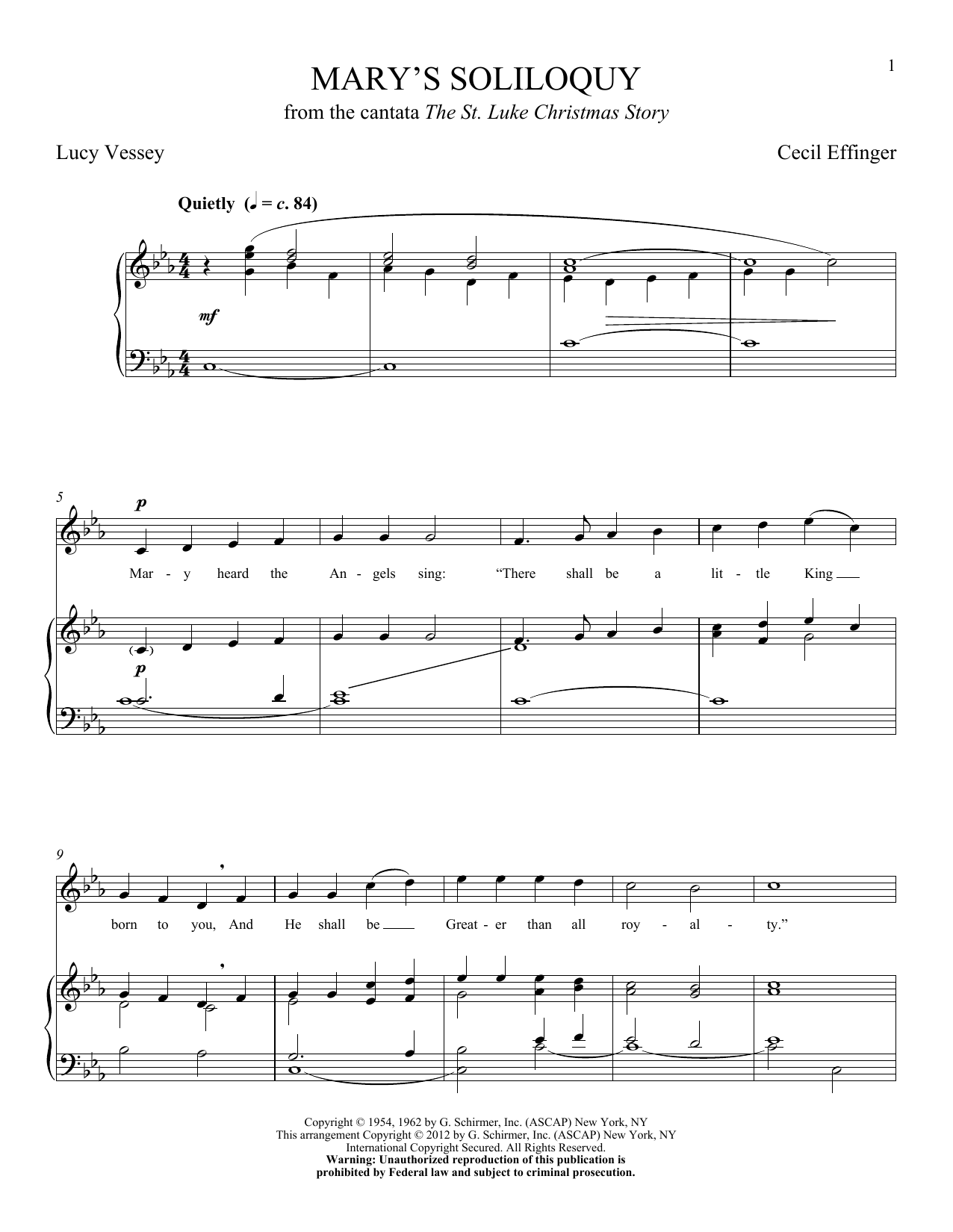 Cecil Effinger Mary's Soliloquy sheet music notes and chords arranged for Piano & Vocal
