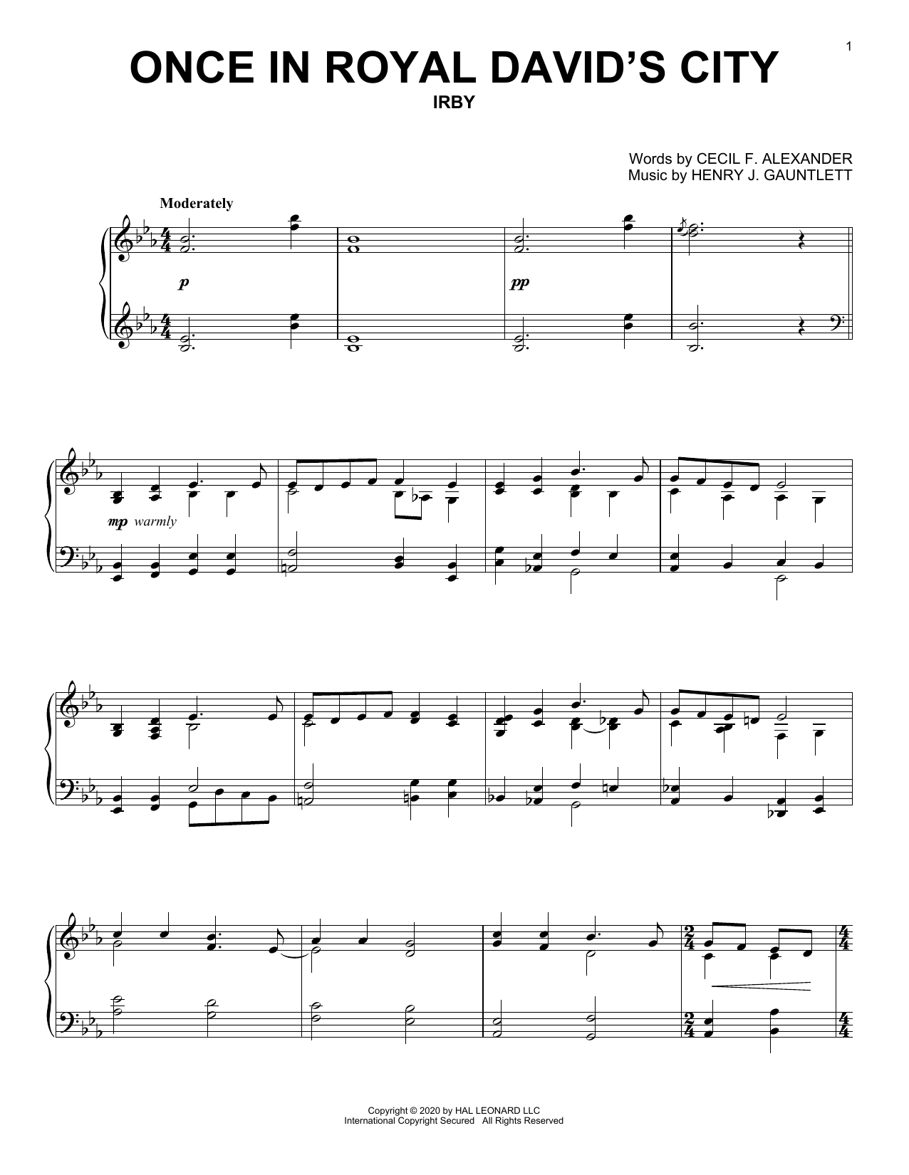 Cecil F. Alexander and Henry J. Gauntlett Once In Royal David's City sheet music notes and chords arranged for Piano Solo