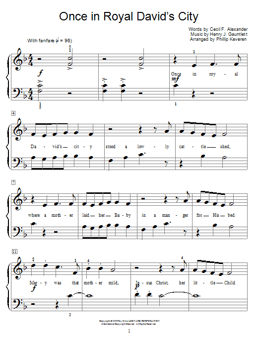 Cecil F. Alexander Once In Royal David's City (arr. Phillip Keveren) sheet music notes and chords arranged for Easy Piano Solo